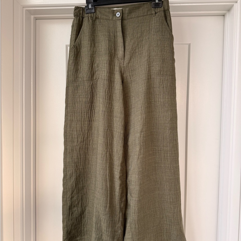 Max Studio Olive Wide-Leg Chinos